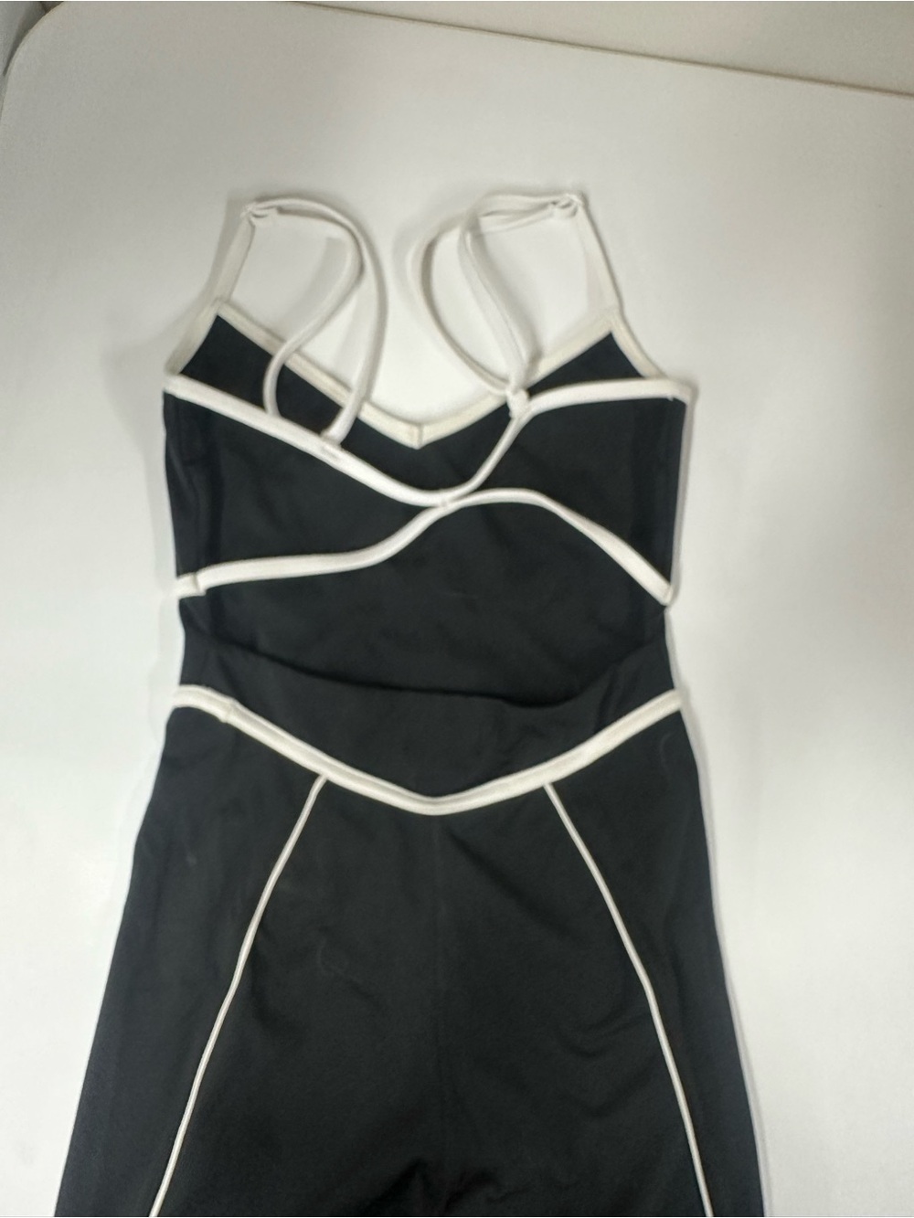 Black and White Contrast-Strap Shapewear Bodysuit